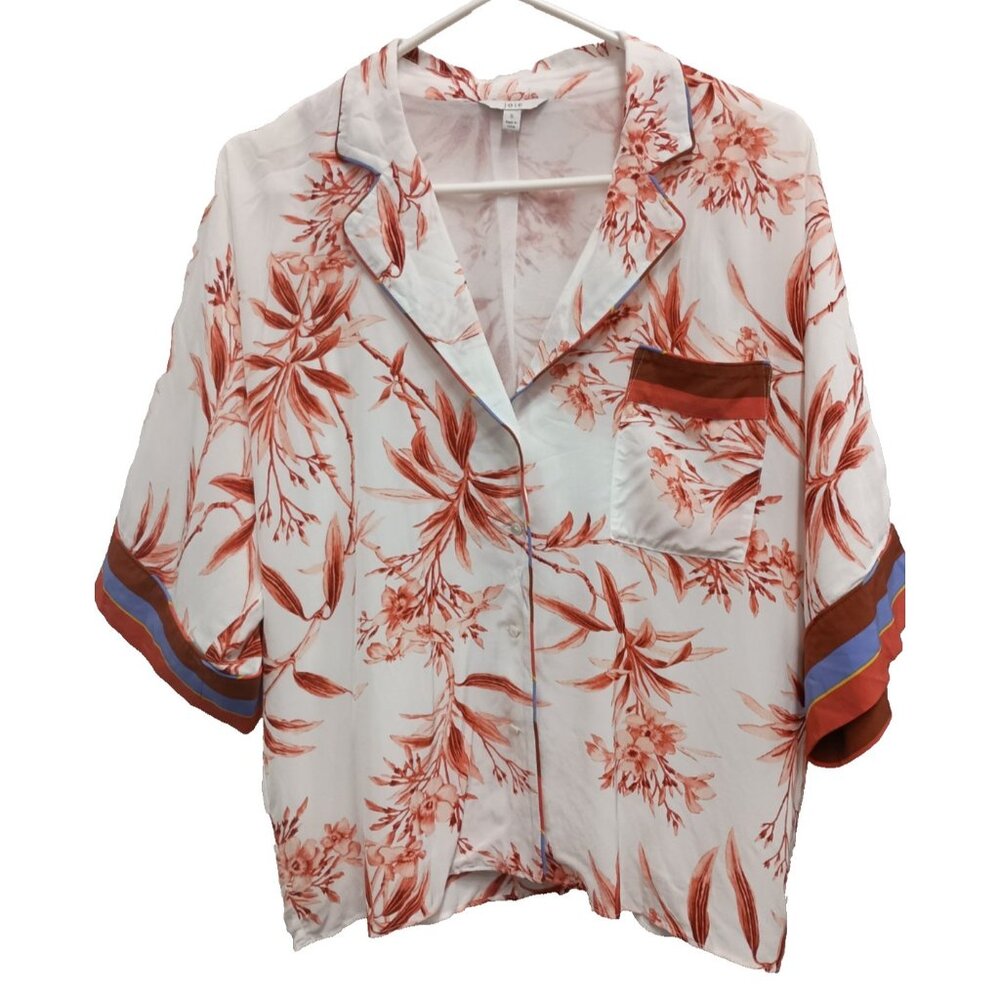 Joie Womens Camper Shirt Small Red White Floral Cropped Kimono Sleeve BOHO